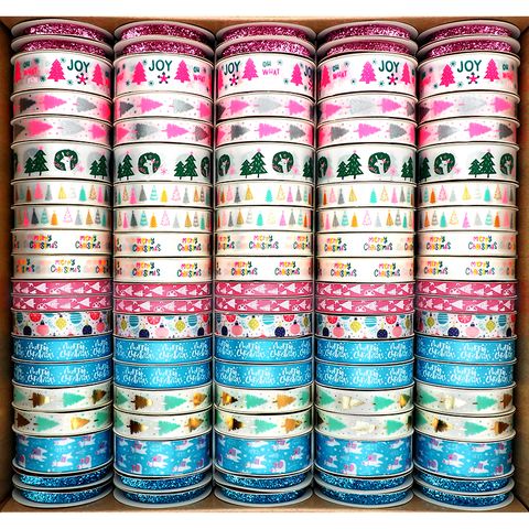 Xmas Ribbon Box Bright Joy 100 Roll Mix