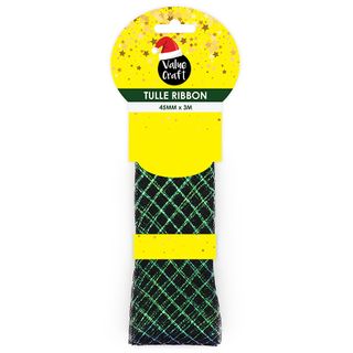 XMAS METALLIC TULLE RIBBON GREEN 3M