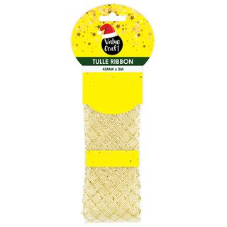 XMAS METALLIC TULLE RIBBON GOLD 3M