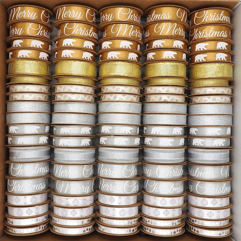 Xmas Ribbon Box Gold Silver 95 Roll Mix
