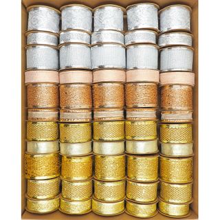 XMAS RIBBON WIRE EDGE METALIC 55ROLL MIX