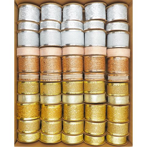 XMAS RIBBON WIRE EDGE METALIC 55ROLL MIX