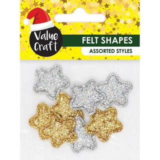 XMAS FELT GLITTER SHAPES MINI STARS 8PCS