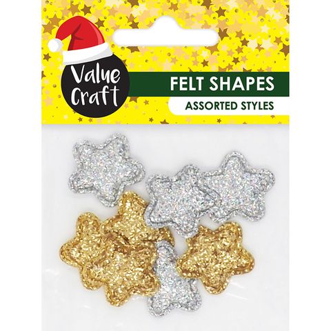 XMAS FELT GLITTER SHAPES MINI STARS 8PCS