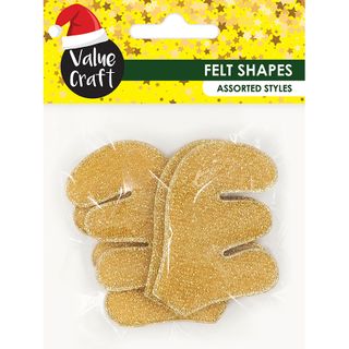 XMAS FELT SHAPES 71MM ANTLERS GOLD 4PCS