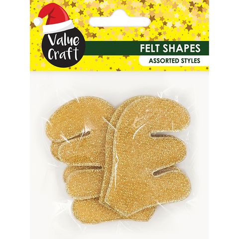 XMAS FELT SHAPES 71MM ANTLERS GOLD 4PCS
