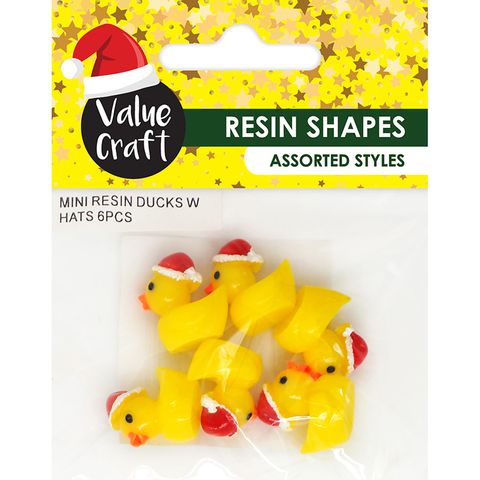XMAS MINI RESIN DUCKS W HATS 6PCS