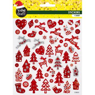 XMAS GLITTER STICKER TRADITIONAL RED 1SH