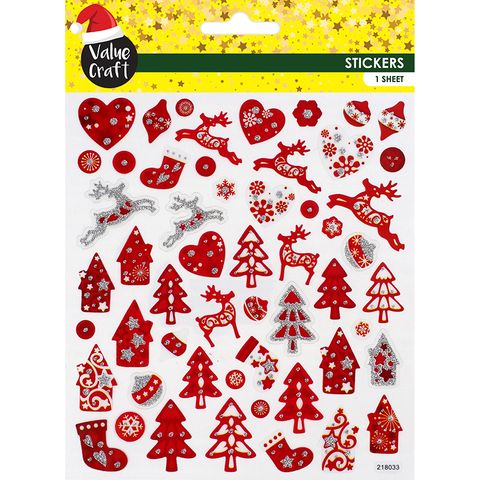 XMAS GLITTER STICKER TRADITIONAL RED 1SH