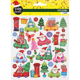 XMAS GLITTER STICKERS WHIMSICAL CARS 1SH