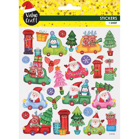 XMAS GLITTER STICKERS WHIMSICAL CARS 1SH