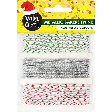 XMAS BAKERS TWINE RED GREEN SILVER 4M