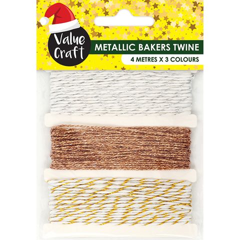 XMAS BAKERS TWINE GOLD SILVER ROSE 4M