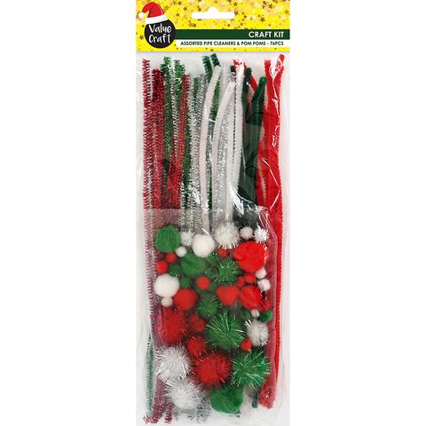 XMAS CHENILLE AND POM POM KIT 76PCS
