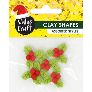 XMAS MINI POLYMER CLAY HOLLY 5PCS