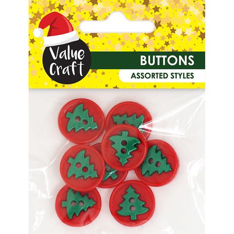 Xmas Buttons Tree Design 20Mm Red 8Pcs