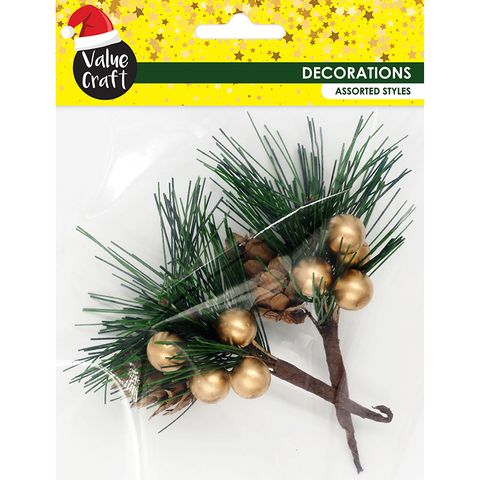 XMAS MINI PINECONE BAUBLE BUNCH GLD 2PCS