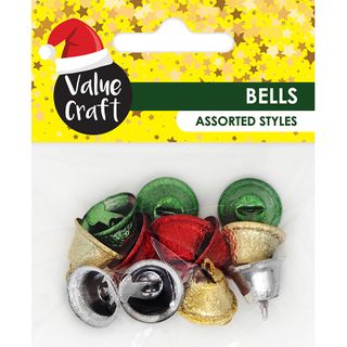 XMAS MINI 15MM GLITTER TRUE BELLS 12PCS