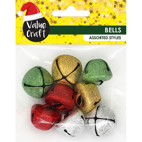 XMAS GLITTER 20MM SLEIGH BELLS 8PCS