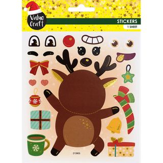 Xmas Silly Face Stickers Reindeer 1Sh
