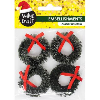 XMAS MINI WREATH EMBELLISHMENTS 4PCS