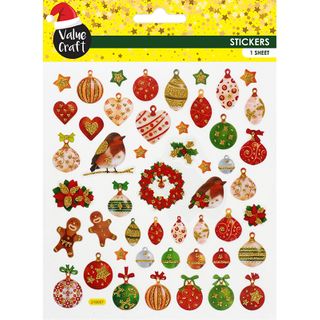 XMAS GLITTER STICKERS BAUBLES MIX 1SH