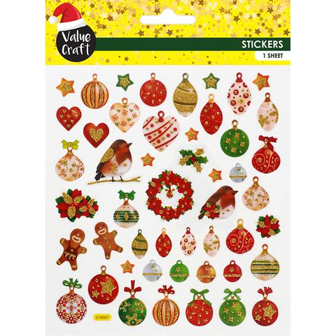 XMAS GLITTER STICKERS BAUBLES MIX 1SH