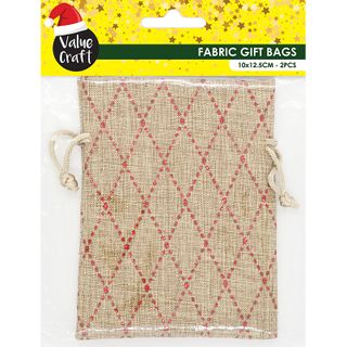 XMAS BAG JUTE 10x12.5CM RED DIAMONDS 2PC