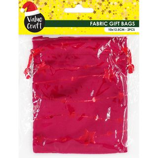 Xmas Bag Velvet 10X12.5Cm Red Stars 2Pc