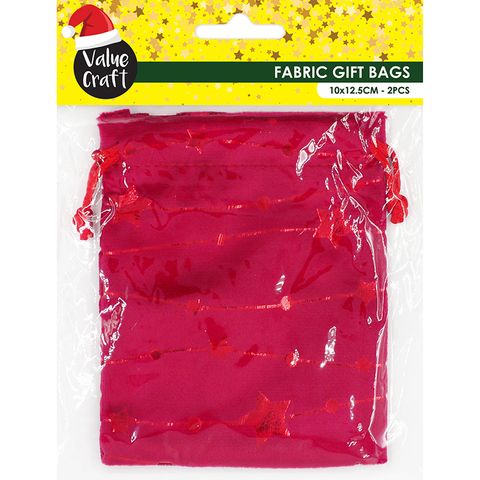 Xmas Bag Velvet 10X12.5Cm Red Stars 2Pc