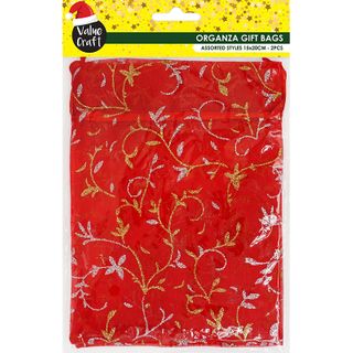 XMAS BAG ORGANZA 15x20CM SWIRL LEAF 2PC