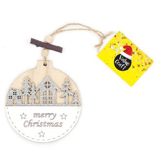 Xmas Wood Ornament Bauble Silver 1Pc
