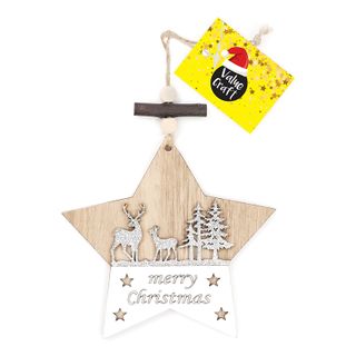Xmas Wood Ornament Star Silver 1Pc