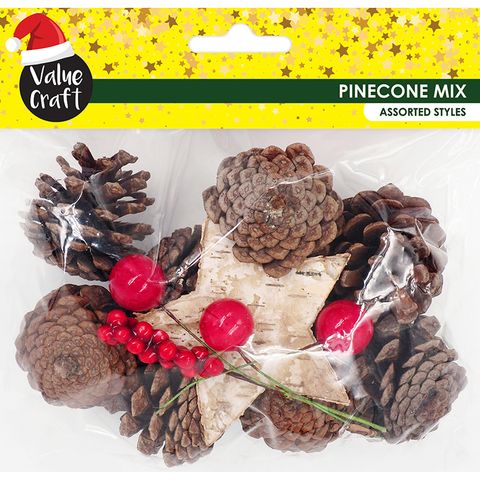 XMAS NATURAL PINECONE MIXED SET 14PCS