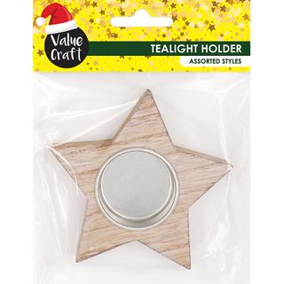 XMAS WOOD TEALIGHT HOLDER STAR 1PC