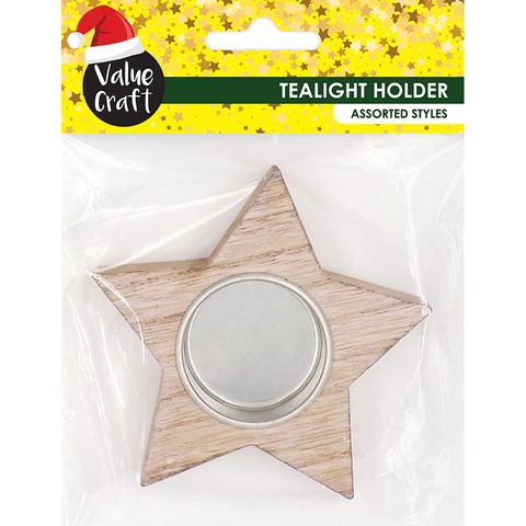 XMAS WOOD TEALIGHT HOLDER STAR 1PC