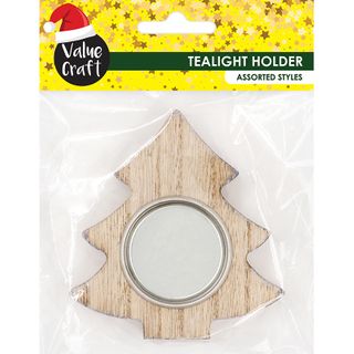 XMAS WOOD TEALIGHT HOLDER TREE 1PC