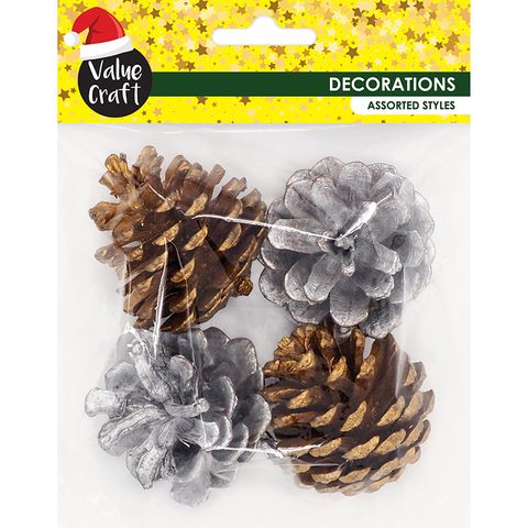 XMAS METALLIC PINECONES 4PCS