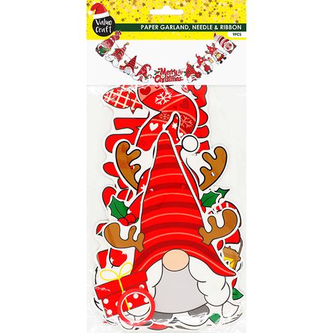 XMAS PAPER GARLAND GNOMES 9PCS