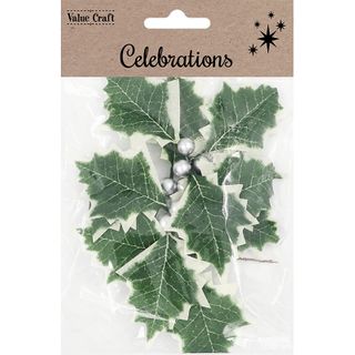 Xmas Large Holly Leaf Silver Berry 4Pcs