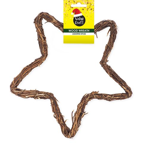 XMAS WOOD 26.5CM STAR WREATH 1PC