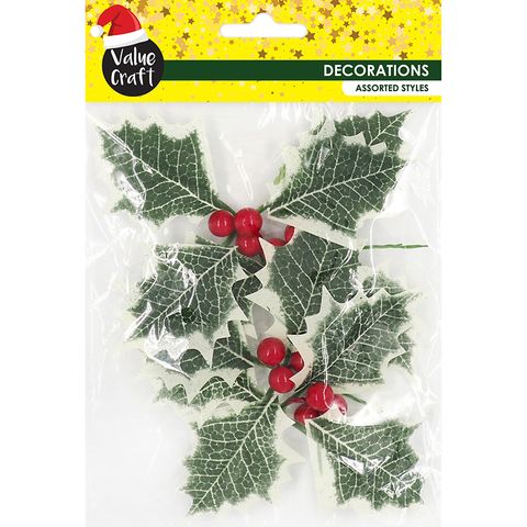 XMAS LARGE HOLLY LEAF RED BERRY 4PCS