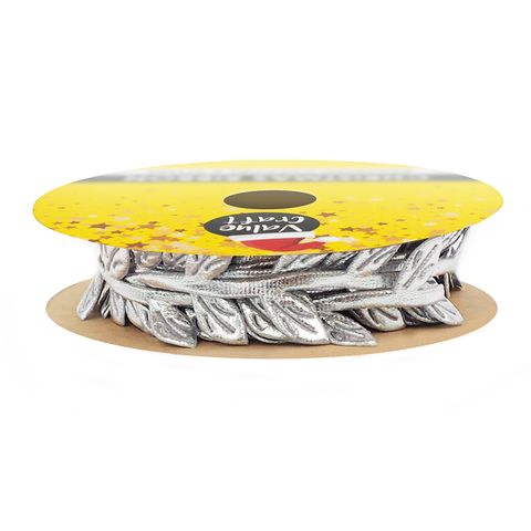 XMAS VEGAN LEATHER LEAF TRIM SILVER 5M