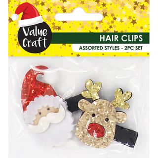 Xmas Glitter Hairclips Santa Deer 2Pcs