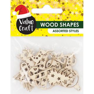 XMAS WOOD MINI ASSORTED SHAPES 25PCS