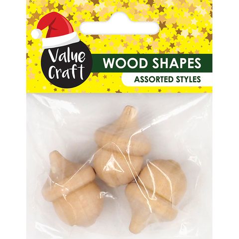 Xmas Wood 3D Acorns 3Pcs