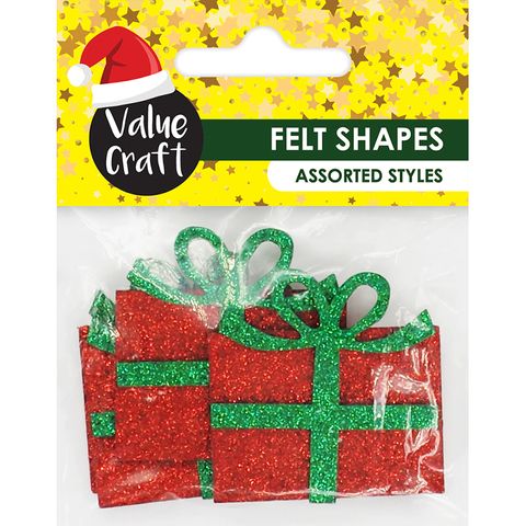 Xmas Felt Glitter Shapes Presents 4Pcs