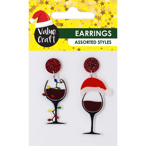 XMAS ACRYLIC EARRINGS WINE GLASS 1 PAIR