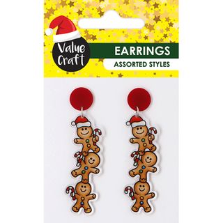 XMAS ACRYLIC EARRINGS GINGERBREAD 1 PAIR