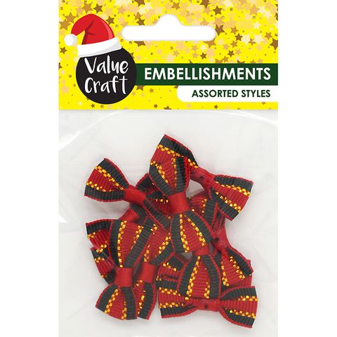 XMAS MINI DECORATIVE FABRIC BOWS 10PCS